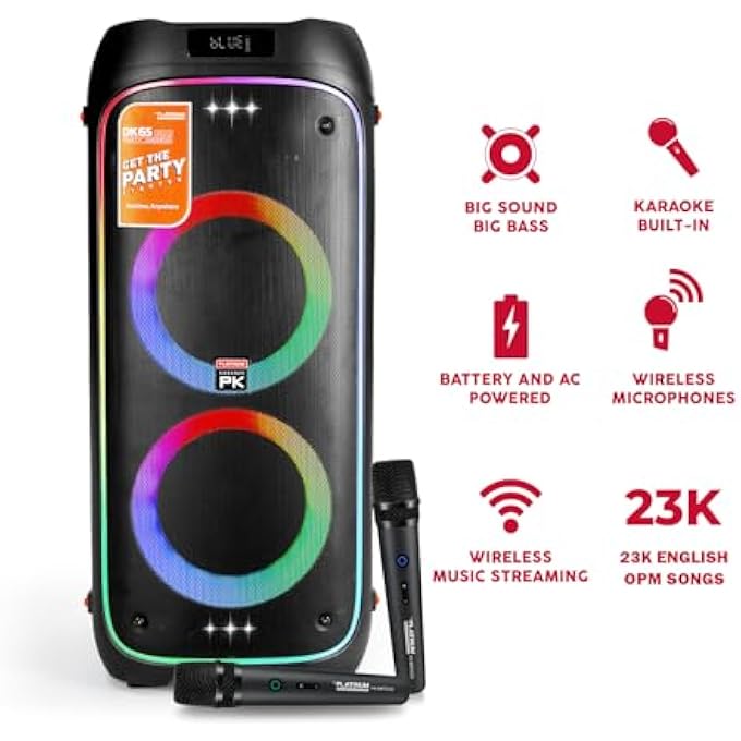 PLATINUM DK-65 DUO PARTY JUKEBOX & BUILT IN KARAOKE SPEAKER WITH 2 WIRELESS MICROPHONE HUGE SONG LIBRARY 20K ENGLISH & FILIPINO OPM TAGALOG KARAOKE SONGS INSIDE - Image 3
